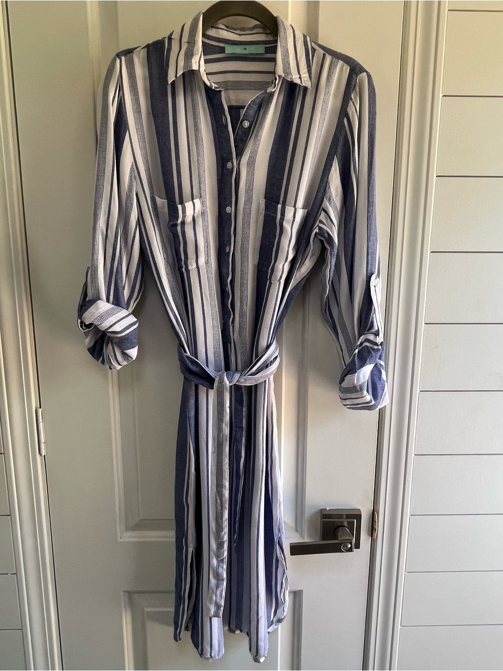 Melissa Odabash Darcy Stripe
Linen Midi Shirt Dress SZ M